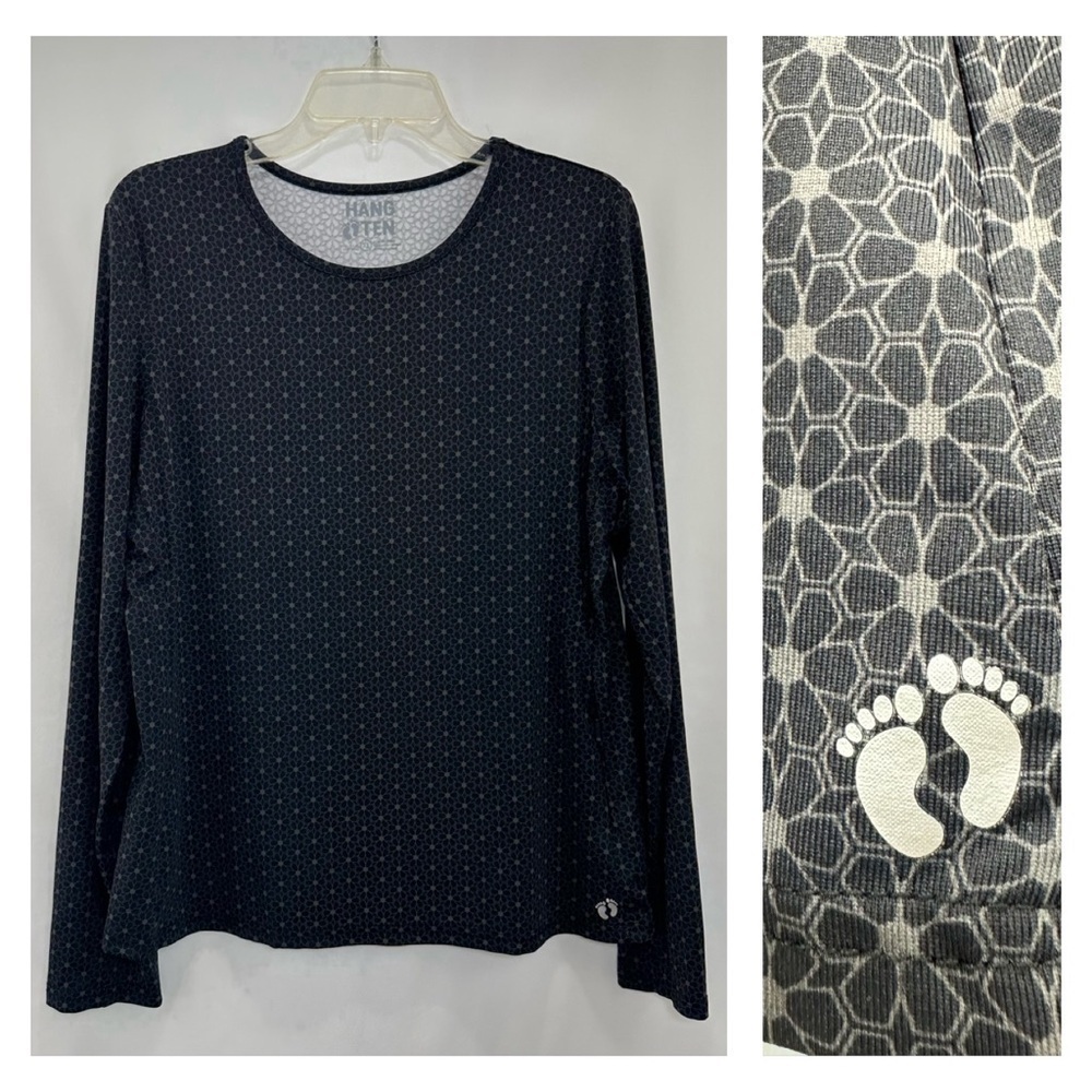 Hang Ten Women's Black Gray Floral Long Sleeve Shirt Spandex Size XL Lightweight